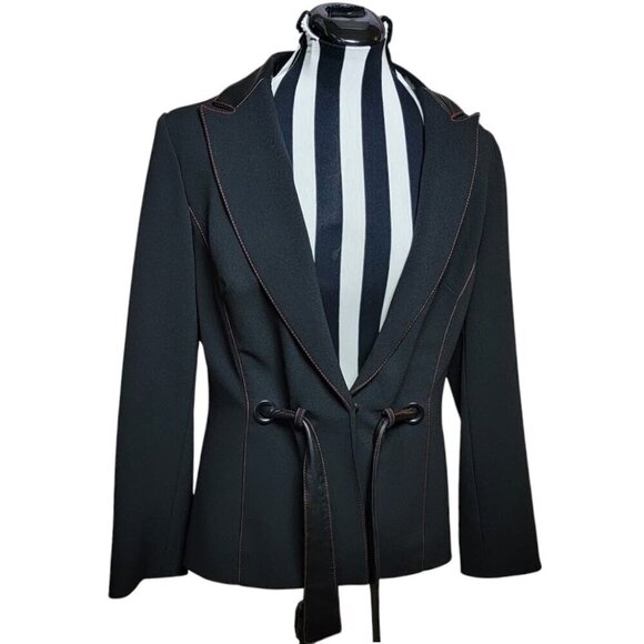 Stunning Alberto Makali Fitted Blazer - Black with Red Stitching & Leather - Picture 3 of 11